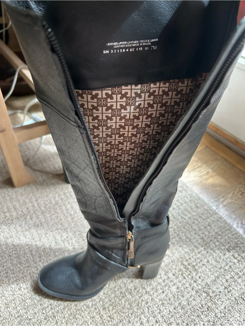 Tory Burch Livingston Black Leather Boots with Gold Accent (Originally $550)